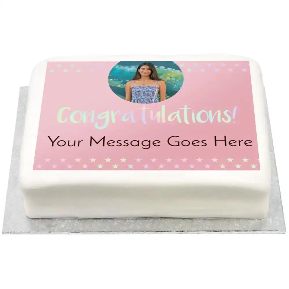 Personalised Photo Cake - Congratulations Iridescent Yes Personalised Cake
