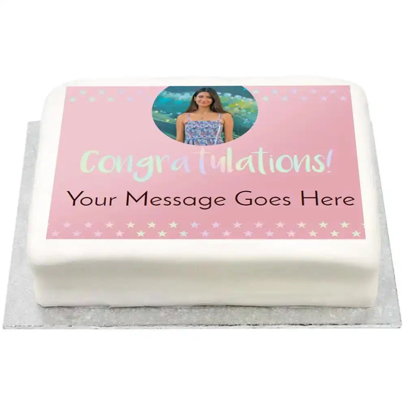 Personalised Photo Cake - Congratulations Iridescent Yes Personalised Cake