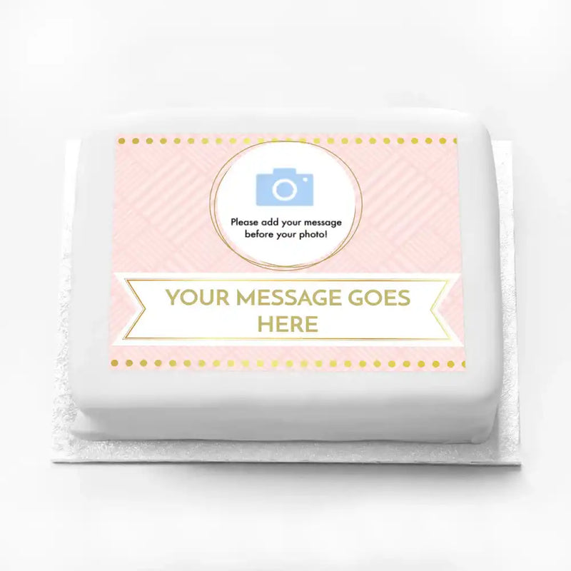 Personalised Photo Cake - Pink Pastel Perfection Photo & Message Large (up to 20 small portions) Personalised Cake