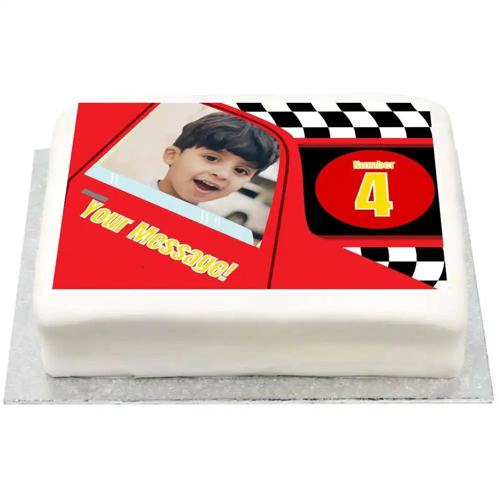 Personalised Photo Cake - Racing Cars Photo & Message Personalised Cake