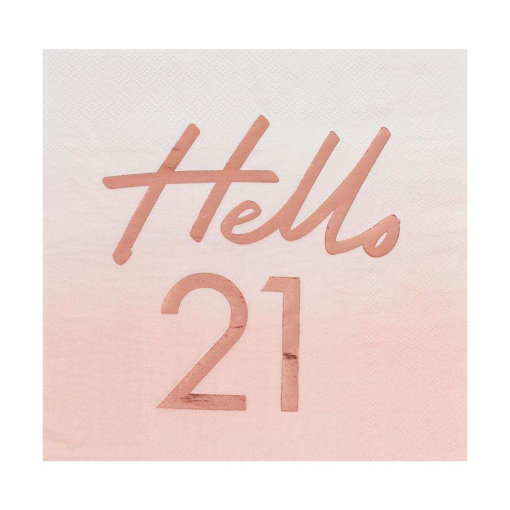 Rose Gold Foiled Watercolour Napkin - Hello 21 Milestone