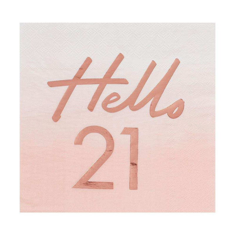 Rose Gold Foiled Watercolour Napkin - Hello 21 Milestone