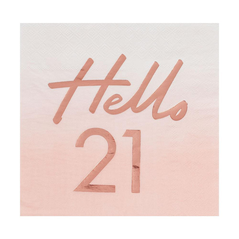 Rose Gold Foiled Watercolour Napkin - Hello 21