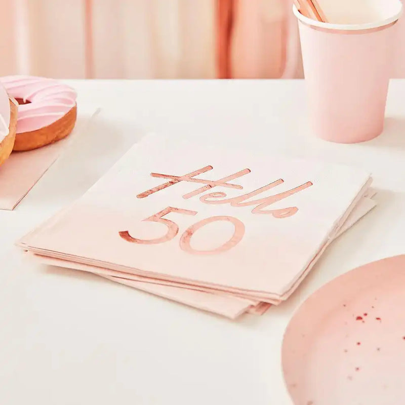 Rose Gold Foiled Watercolour Napkin - Hello 50 Milestone