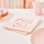 Rose Gold Foiled Watercolour Napkin - Hello 50