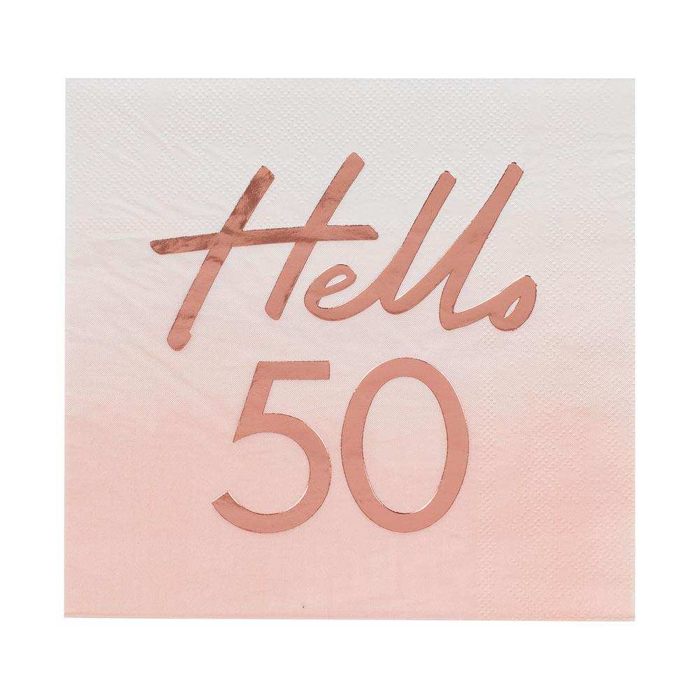 Rose Gold Foiled Watercolour Napkin - Hello 50 Milestone