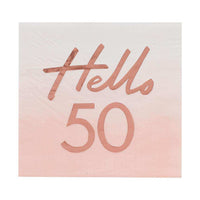 Rose Gold Foiled Watercolour Napkin - Hello 50 Milestone