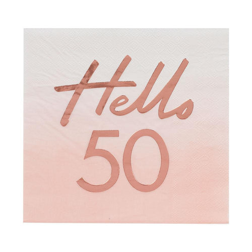 Rose Gold Foiled Watercolour Napkin - Hello 50