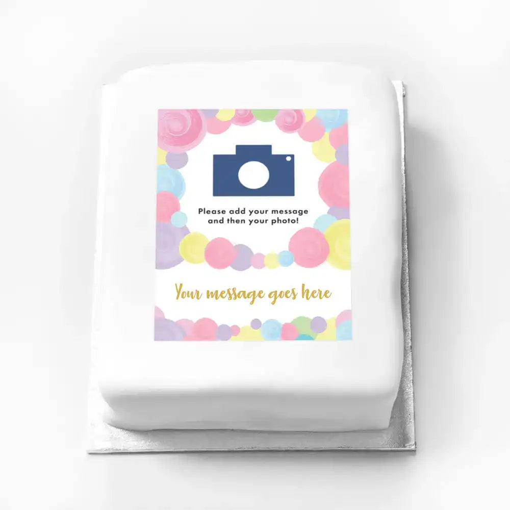 Personalised Photo Cake - Pastel Circles Photo & Message Large (up to 20 small portions) Personalised Cake