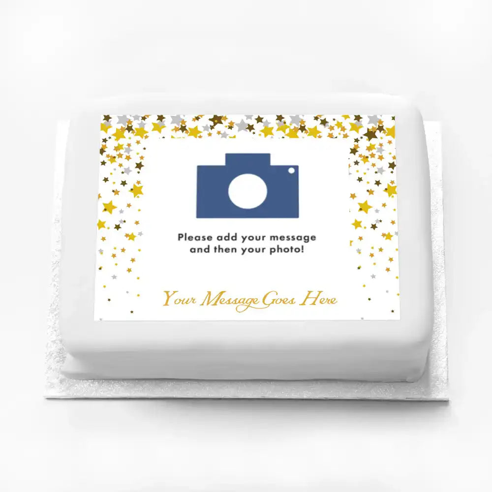 Personalised Photo Cake - Metallics Confetti Photo & Message Large (up to 20 small portions) Personalised Cake