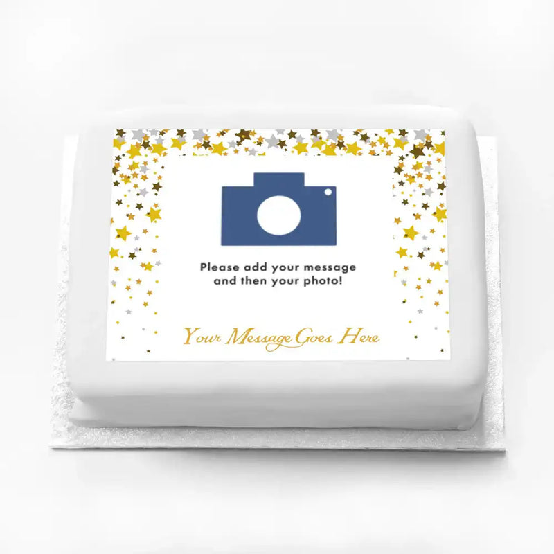 Personalised Photo Cake - Metallics Confetti Photo & Message Large (up to 20 small portions) Personalised Cake