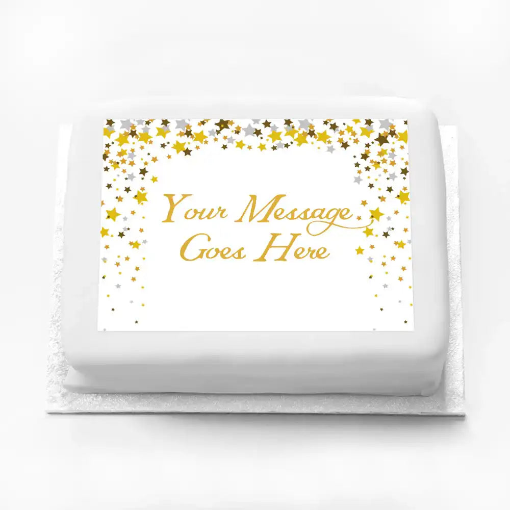 Personalised Photo Cake - Metallics Confetti Message Only Large (up to 20 small portions) Personalised Cake
