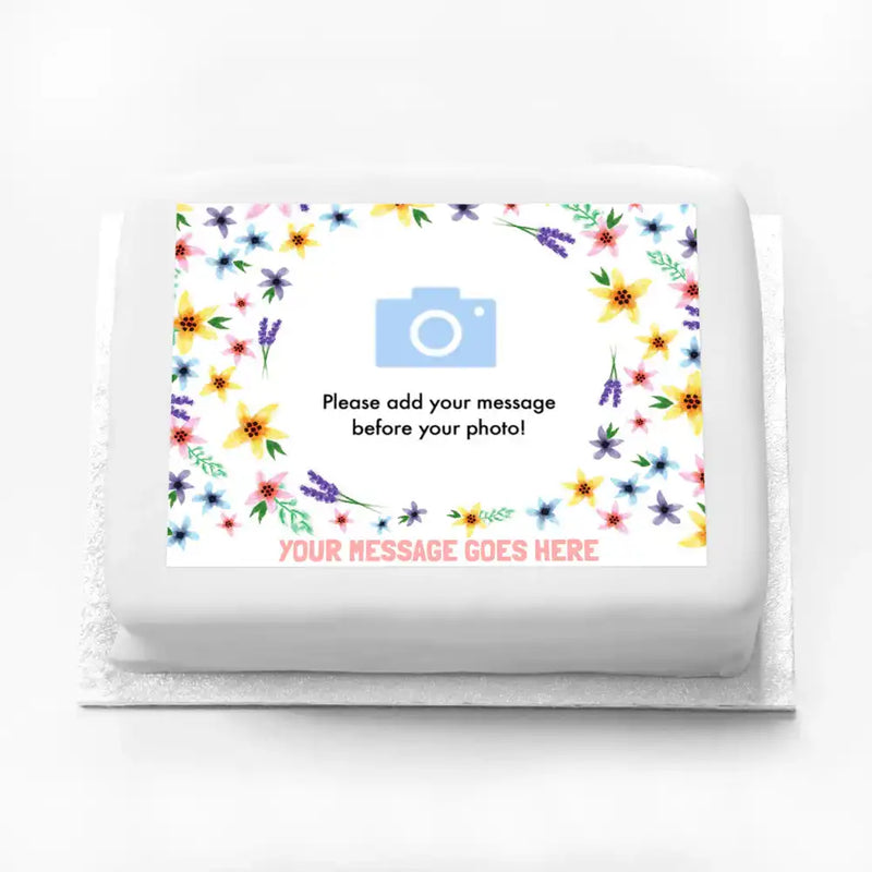 Personalised Photo Cake - Fancy Floral Personalised Cake