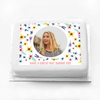Personalised Photo Cake - Fancy Floral Personalised Cake