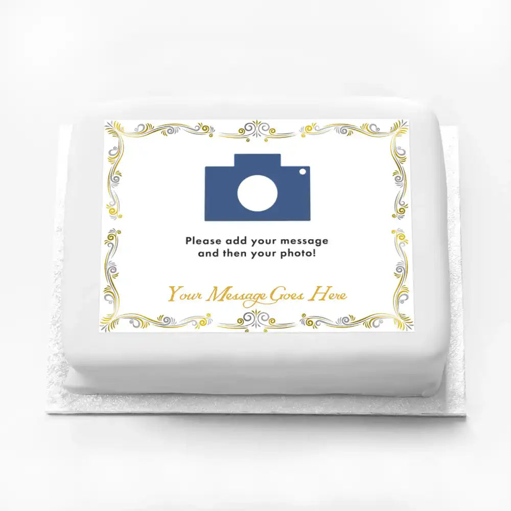 Personalised Photo Cake - Metallics Frame Photo & Message Personalised Cake