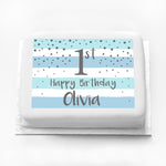Personalised Photo Cake - Silver & Blue 1st Birthday Celebration
