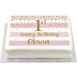 Personalised Photo Cake - Gold & Pink 1st Birthday Celebration