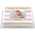 Personalised Photo Cake - Gold & Pink 1st Birthday Celebration