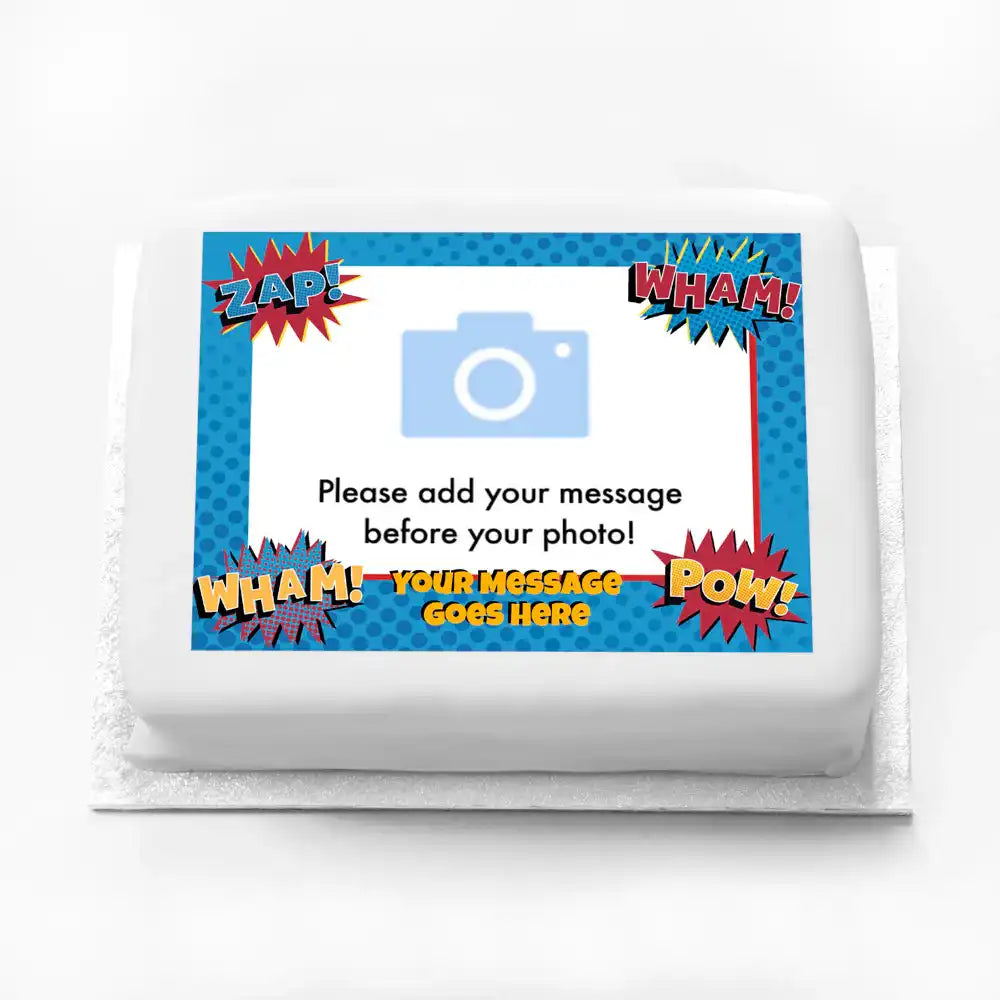 Personalised Photo Cake - Super Hero Slogan Yes Personalised Cake