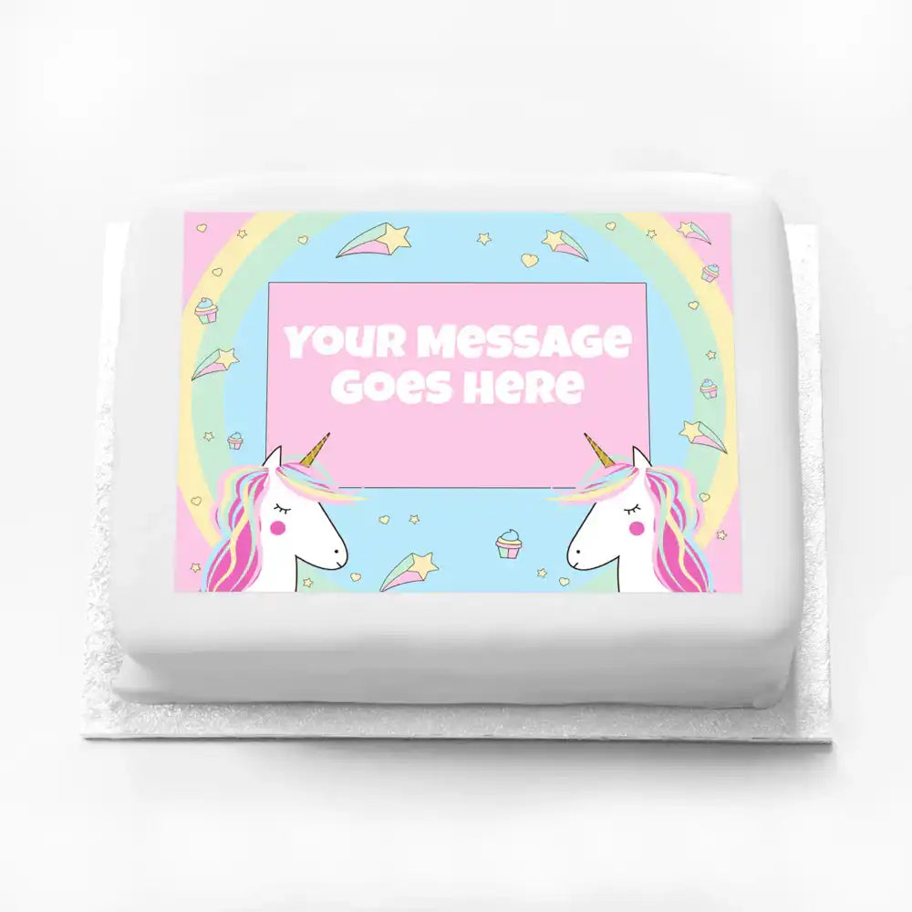 Personalised Photo Cake - Rainbow Unicorn Message Only Personalised Cake