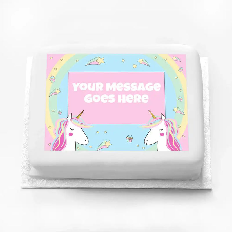 Personalised Photo Cake - Rainbow Unicorn Message Only Personalised Cake