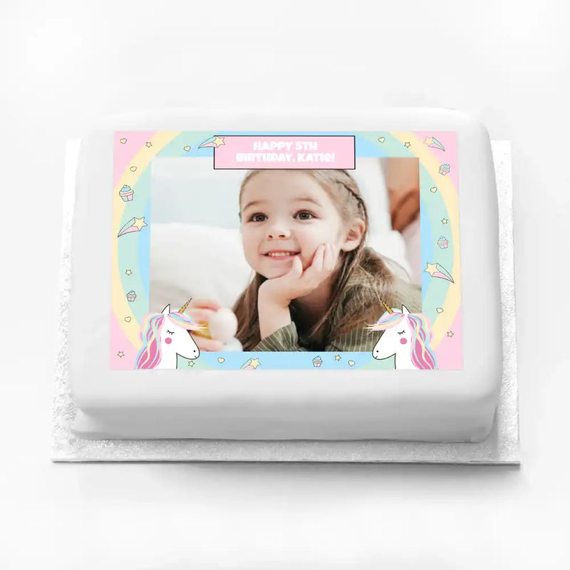 Personalised Photo Cake - Rainbow Unicorn Personalised Cake