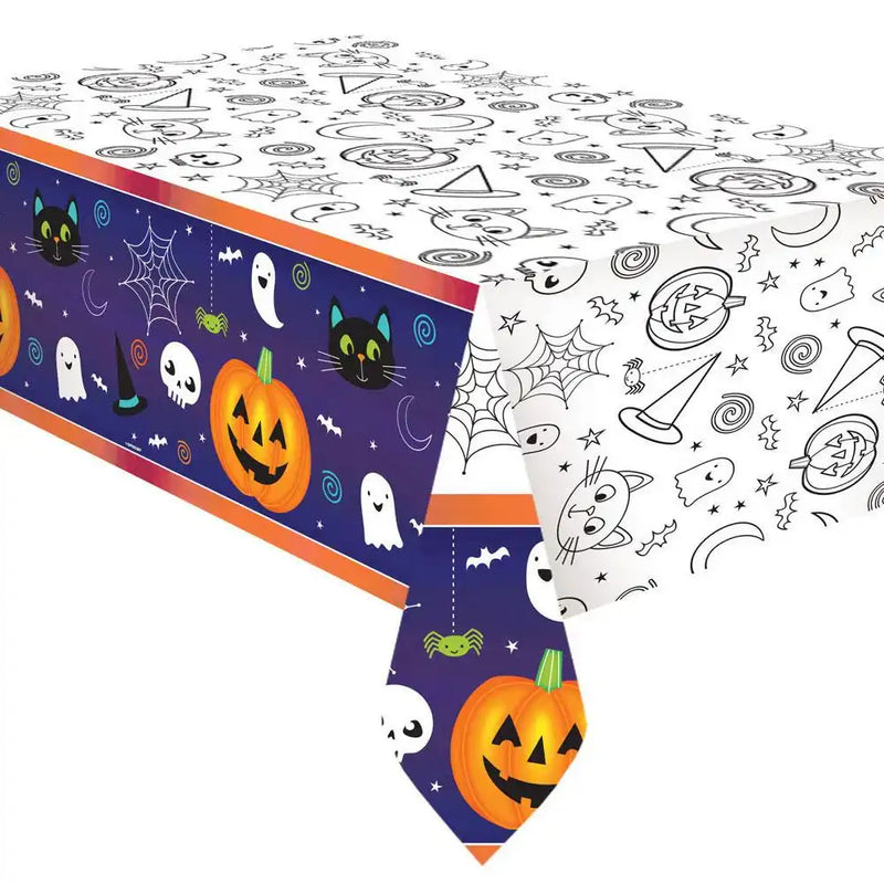 Cat & Pumpkin Paper Colouring in Table Cover Halloween 2024
