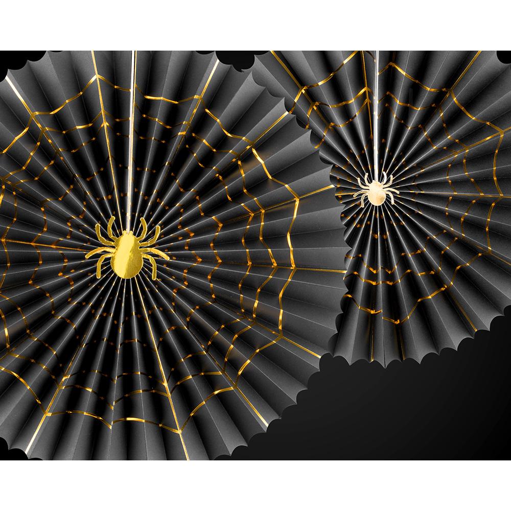 Black & Gold Spider Decorative Party Fans (x2) Halloween 2024