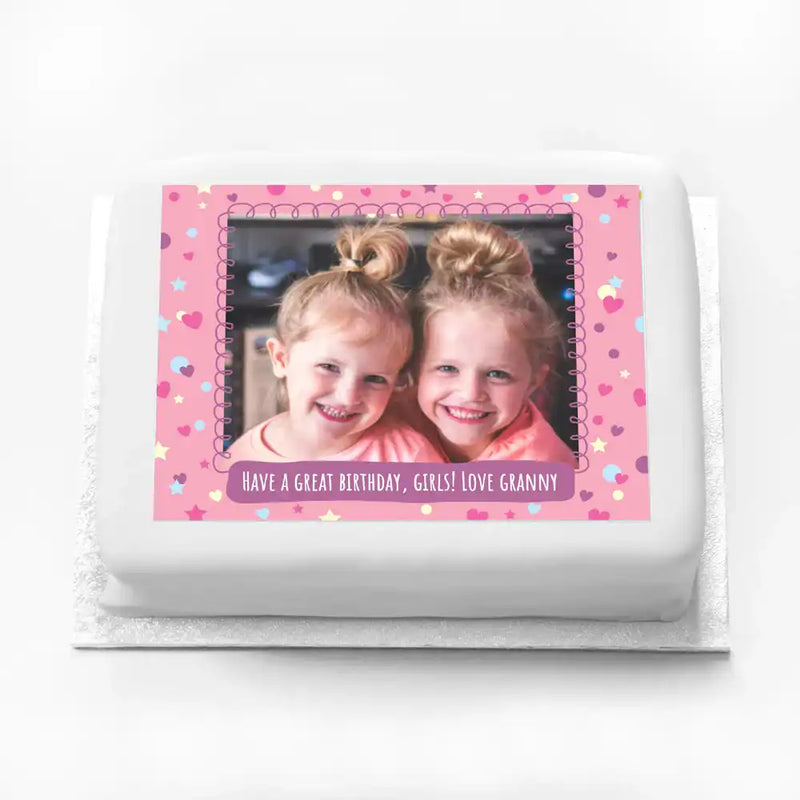 Personalised Photo Cake - Hearts & Stars Personalised Cake