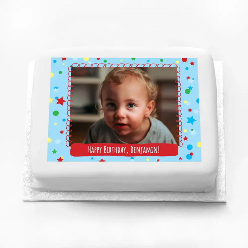 Personalised Photo Cake - Spots & Stars Personalised Cake