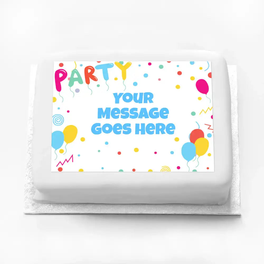 Personalised Photo Cake - Balloons & Confetti Birthday Message Only Personalised Cake