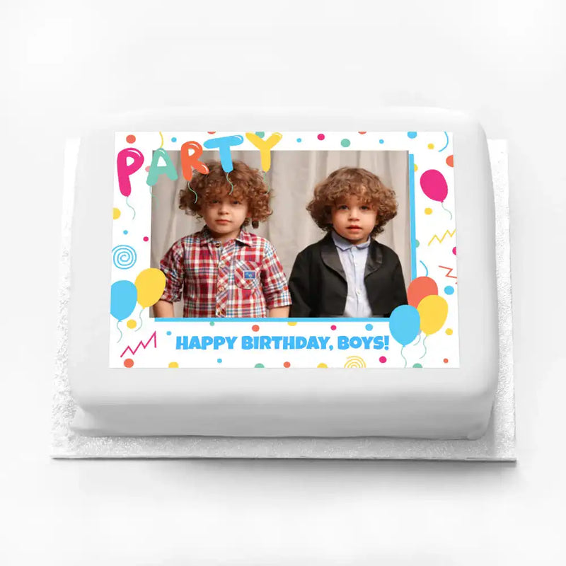 Personalised Photo Cake - Balloons & Confetti Birthday Personalised Cake