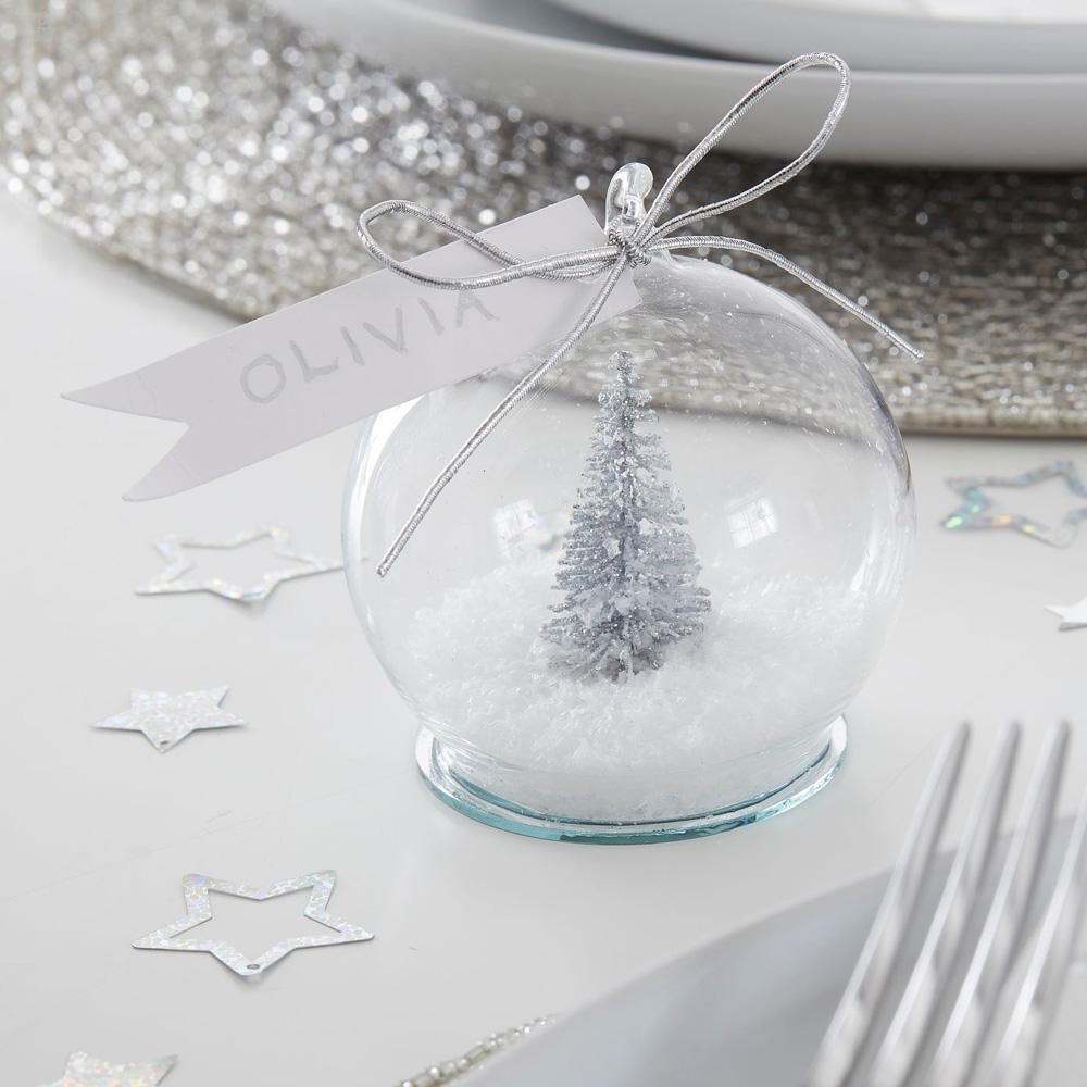 Silver Tree Snow Globe Place Cards (x4) Christmas
