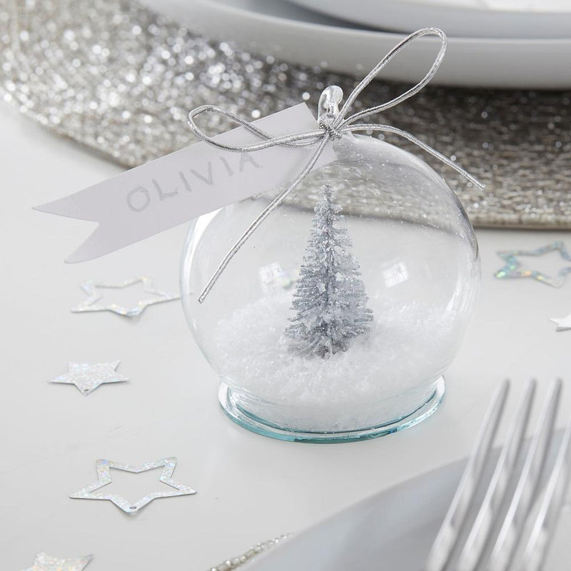 Silver Tree Snow Globe Place Cards (x4) Christmas