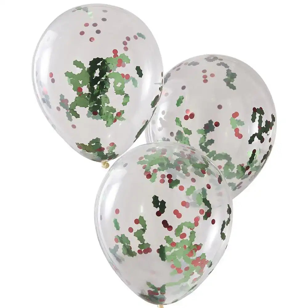Holly and Berries Confetti Latex Balloons (x5) Christmas 2023
