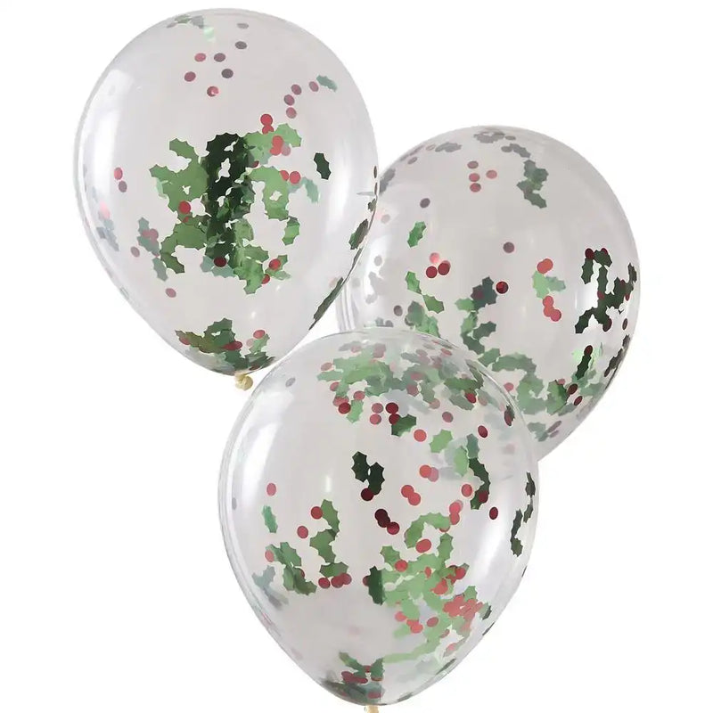 Holly and Berries Confetti Latex Balloons (x5) Christmas 2023