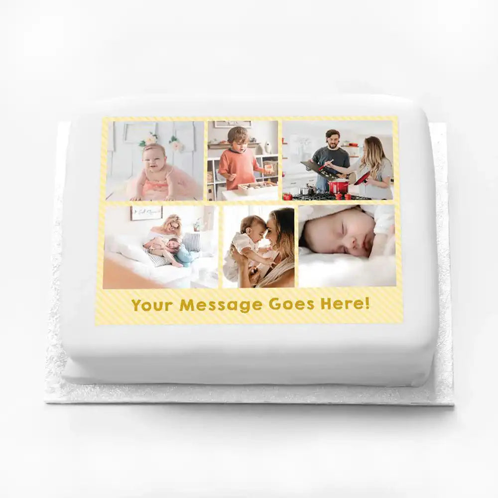 Personalised Multi Photo Cake - Gold Personalised Cake