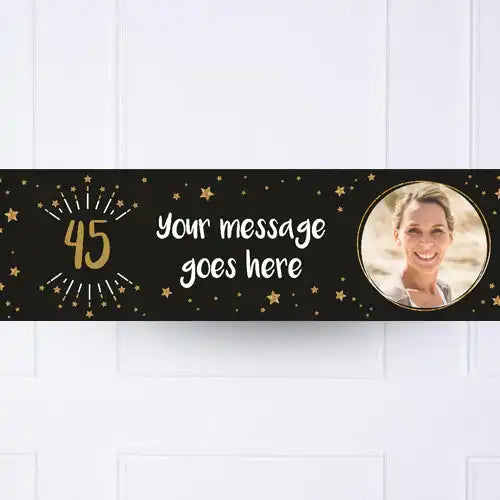 Black & Gold Any Age Personalised Party Banner Yes None Personalised Banner