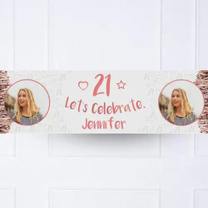 Rose Gold Pick Any Age Personalised Party Banner
