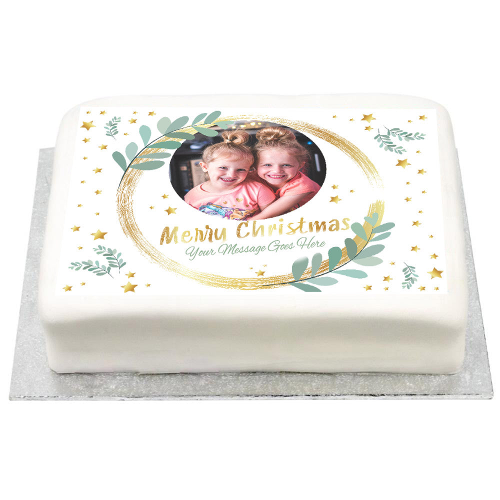 Personalised Photo Cake - Gold Sparkle Christmas Yes Personalised Cake