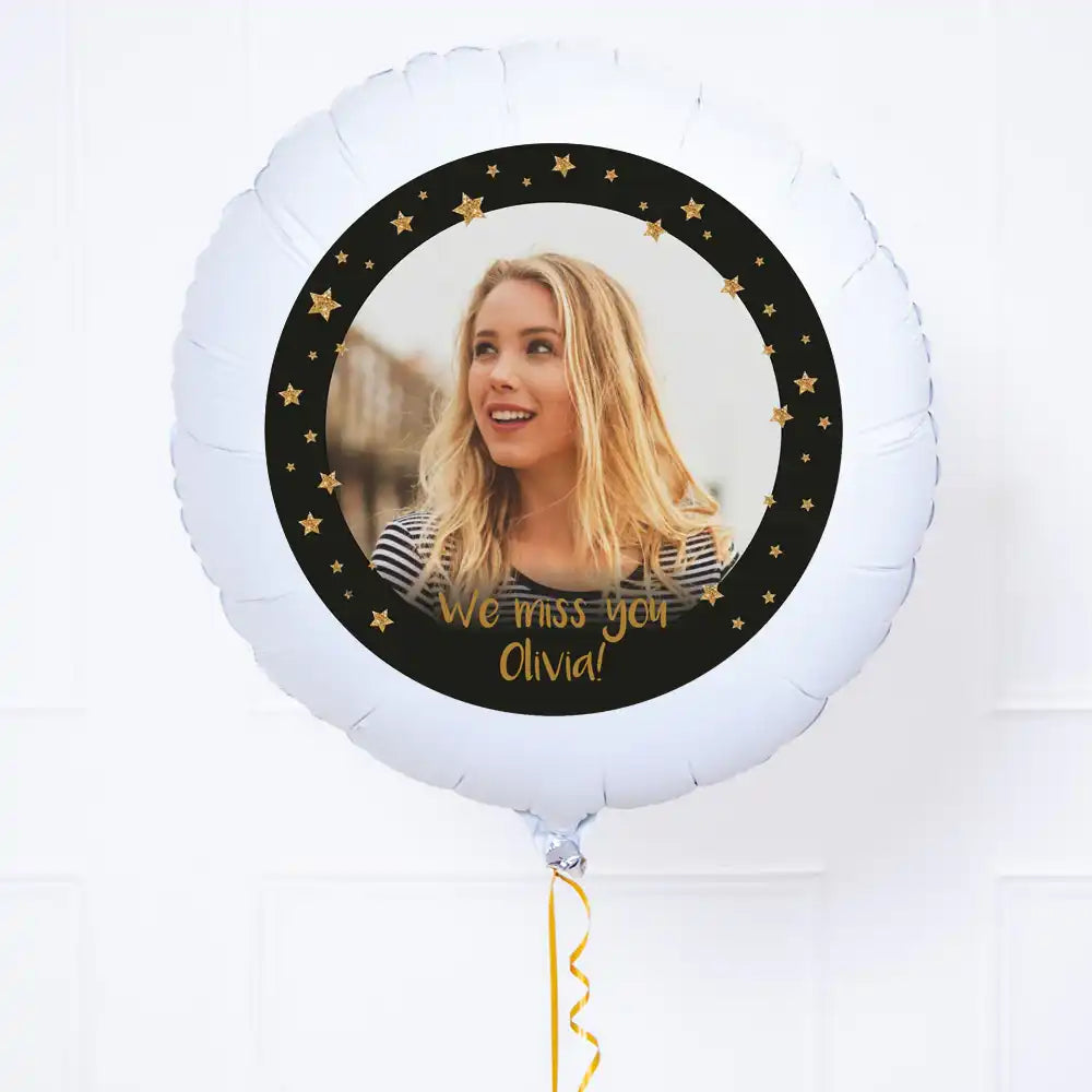 Personalised Photo Balloon – Black & Gold Stars Single Photo None Personalised Balloons
