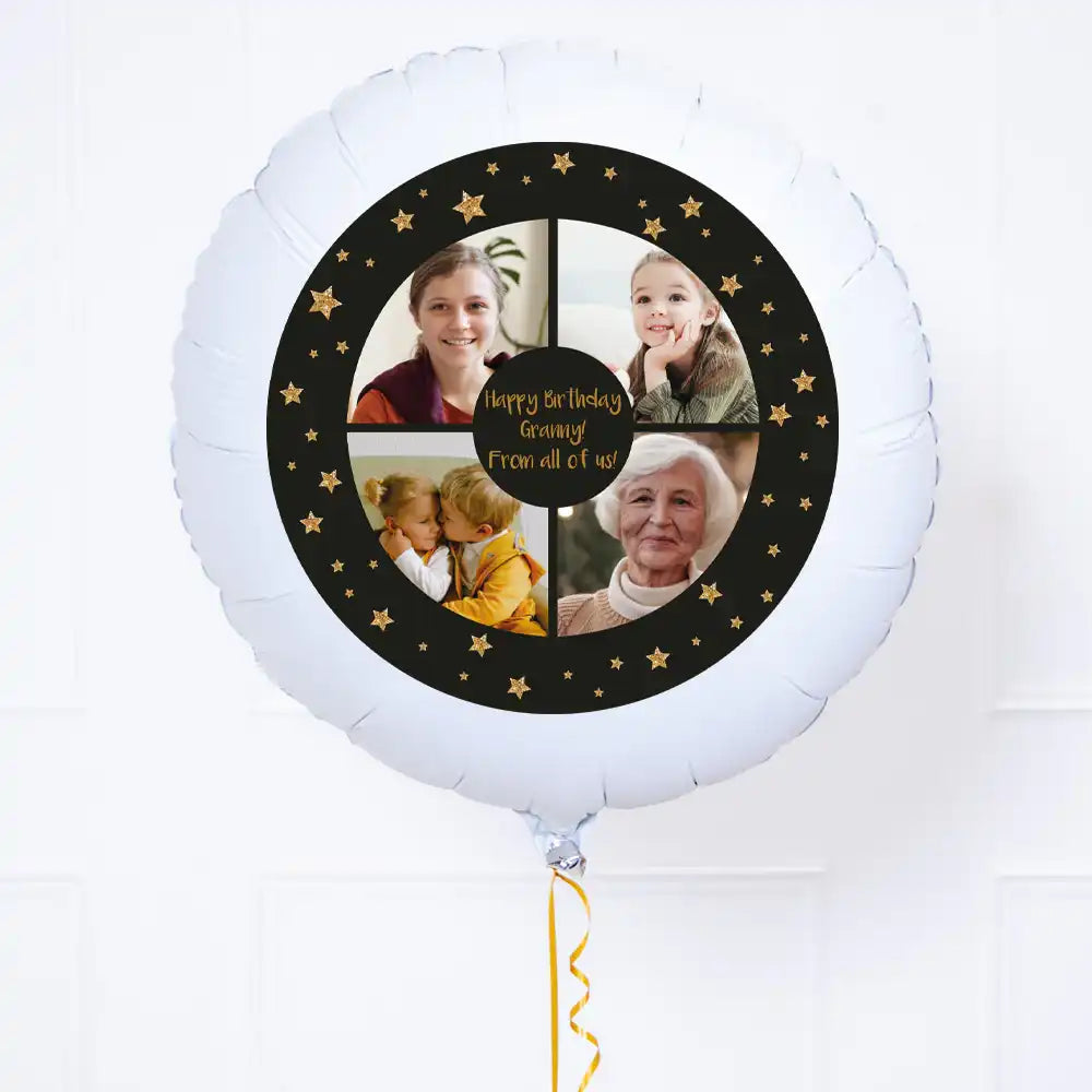 Personalised Photo Balloon – Black & Gold Stars Personalised Balloons