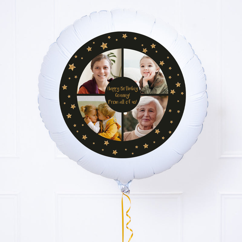 Personalised Photo Balloon – Black & Gold Stars