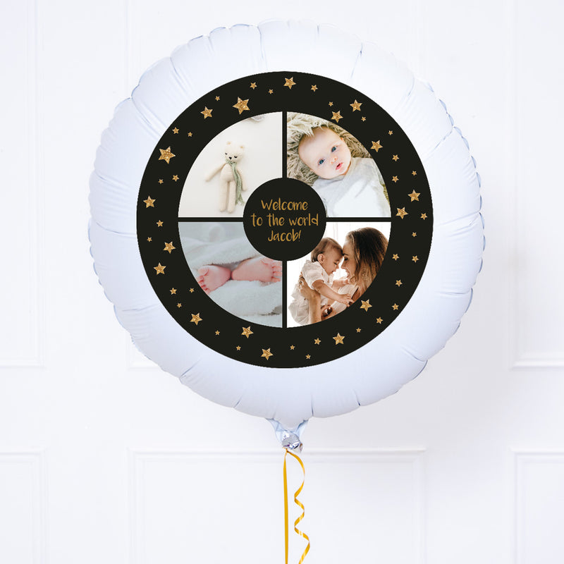 Personalised Photo Balloon – Black & Gold Stars