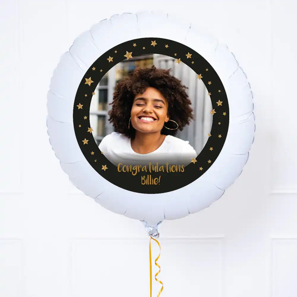 Personalised Photo Balloon – Black & Gold Stars Personalised Balloons
