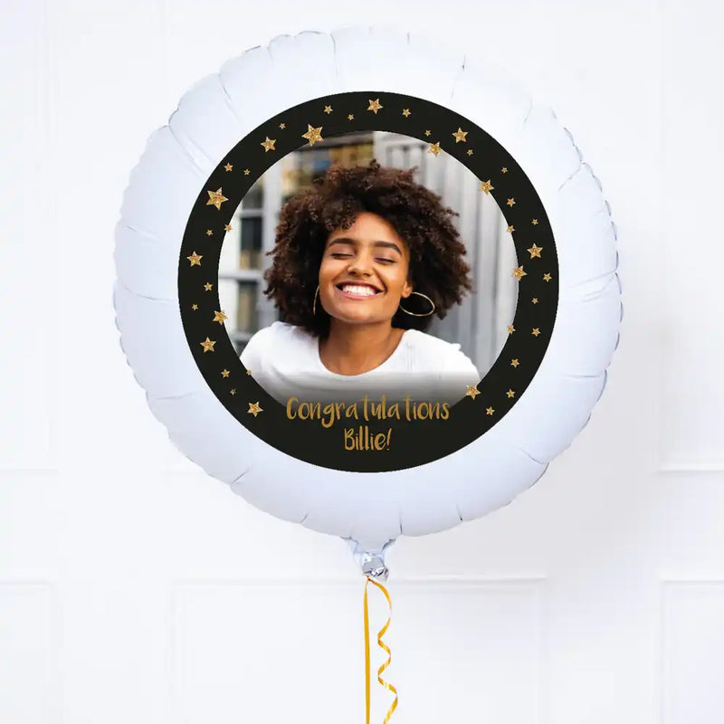 Personalised Photo Balloon – Black & Gold Stars Personalised Balloons