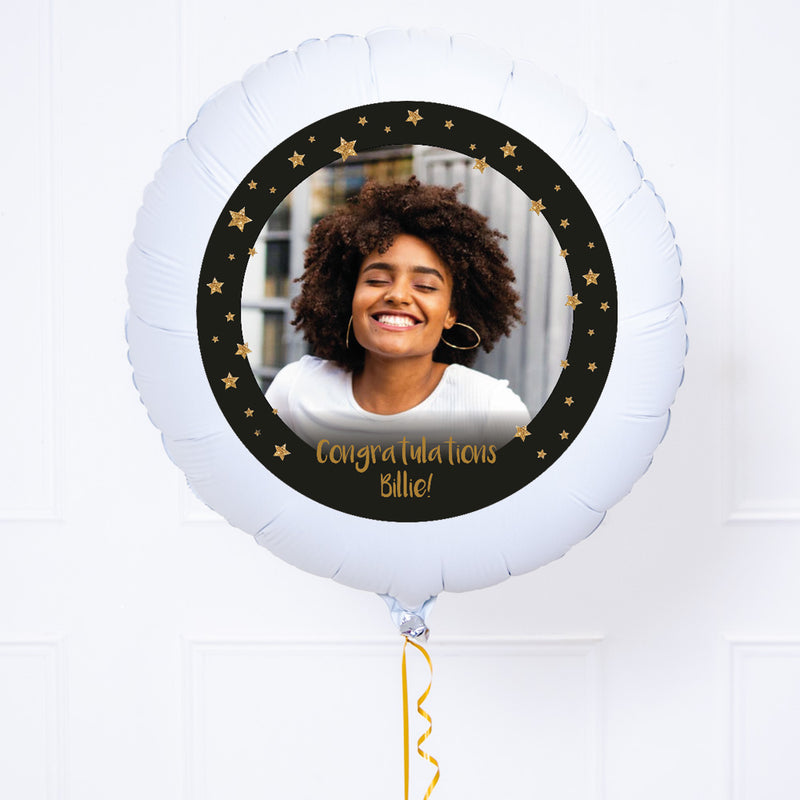 Personalised Photo Balloon – Black & Gold Stars