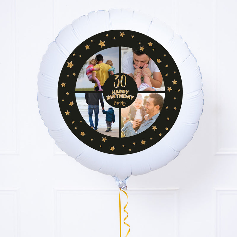 Personalised Photo Balloon - Any Age Birthday: Black & Gold Stars