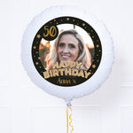 Personalised Photo Balloon - Any Age Birthday: Black & Gold Stars