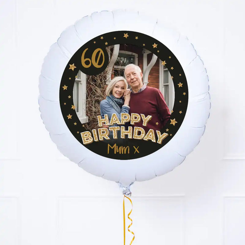Personalised Photo Balloon - Any Age Birthday: Black & Gold Stars Personalised Balloons